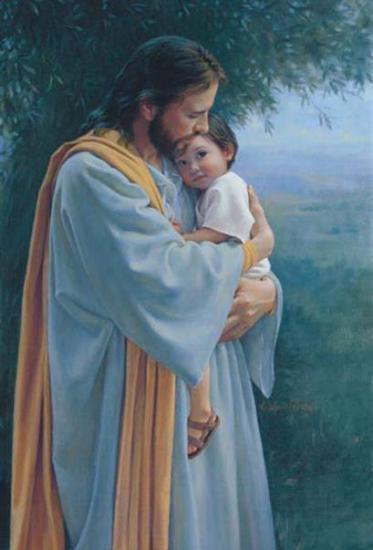 Jésus serrant un enfant contre Son Coeur