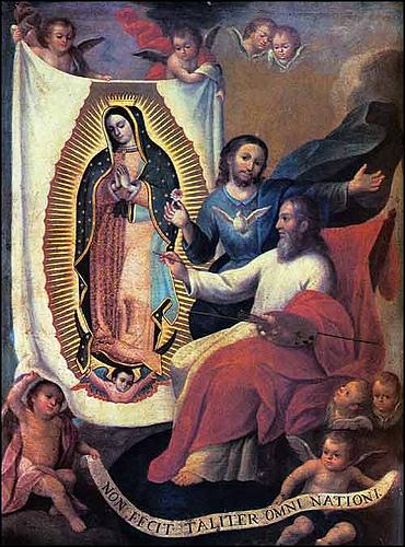 Le père Éternel peignant l'image de Notre-Dame de Guadalupe