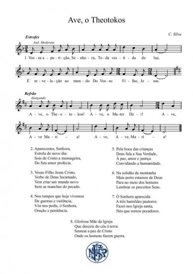Partitura cântico de Fátima Ave o Theotokos (C. Silva)