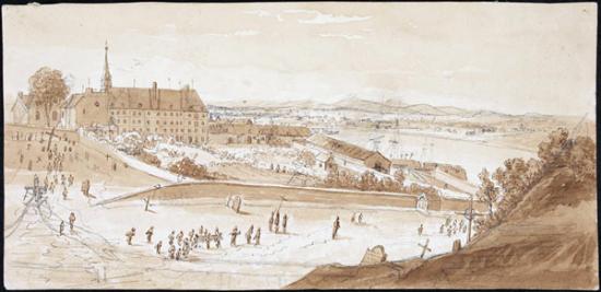 Hôtel-Dieu et cimetière de Québec vers 1822, James Pattison